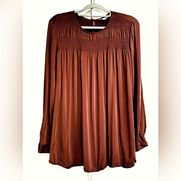 J.Jill Smocked‎ Clove A-line Viscose Satin Pleated Fall Blouse EUC - Medium - Picture 2 of 9